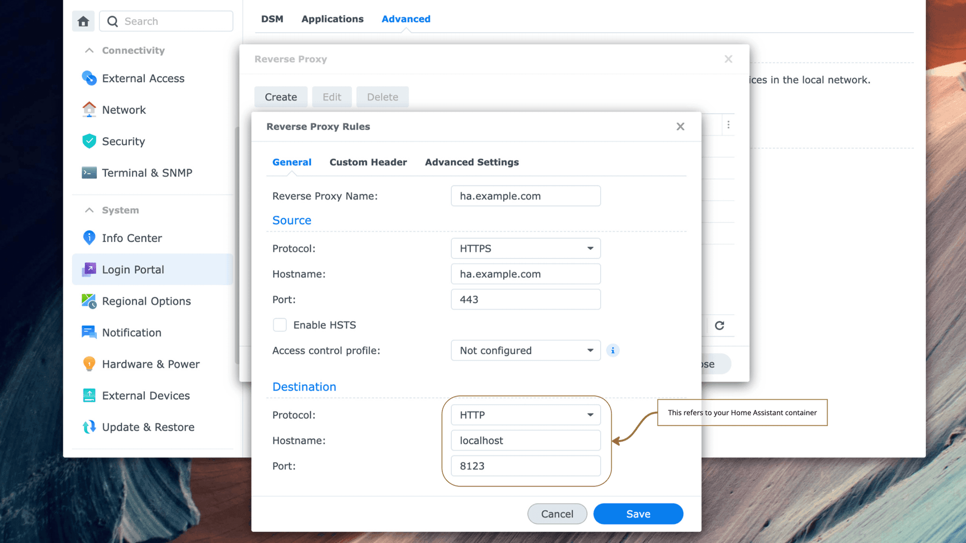 Screenshot of Synology Reverse Proxy Setting