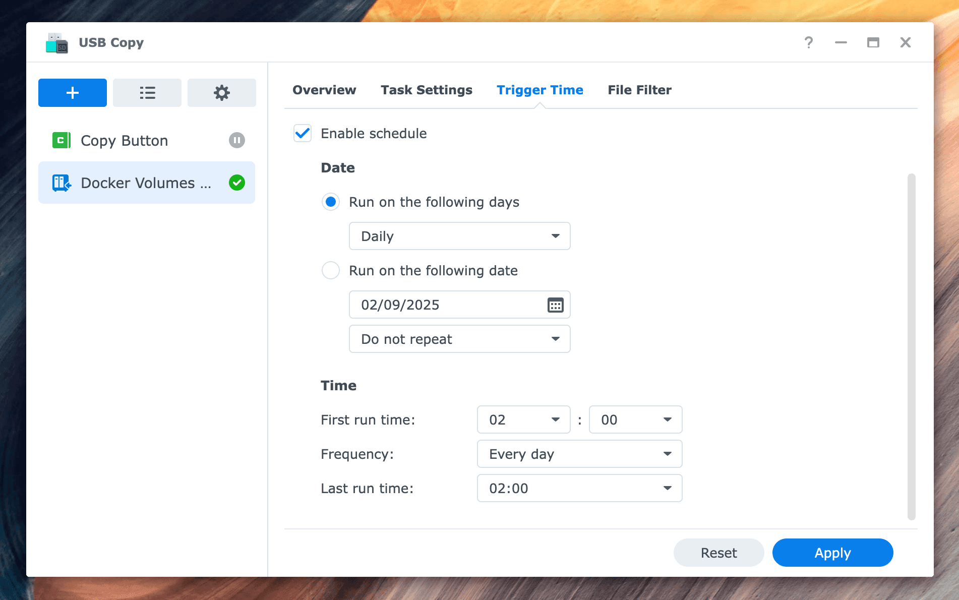 USB Copy should run first Screenshot of USB Copy schedule